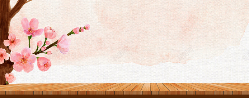 水彩桃花粉色木板立体古风背景背景