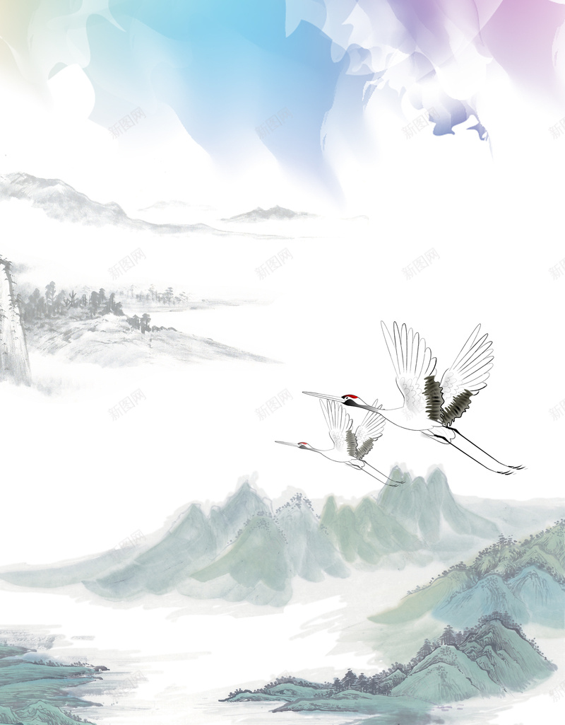 中国风古韵水墨画平面广告psd设计背景_88icon https://88icon.com 中国风背景 丹顶鹤 书法 古韵 山河 平面广告 水墨画 绘画美术