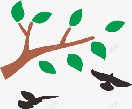 矢量树树鸟图案雕刻图标图标