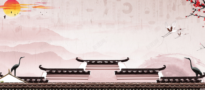 古典中式建筑大气棕色banner背景