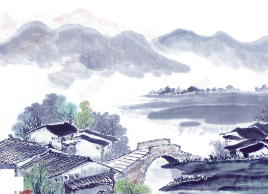 中国风水墨山水挂画背景