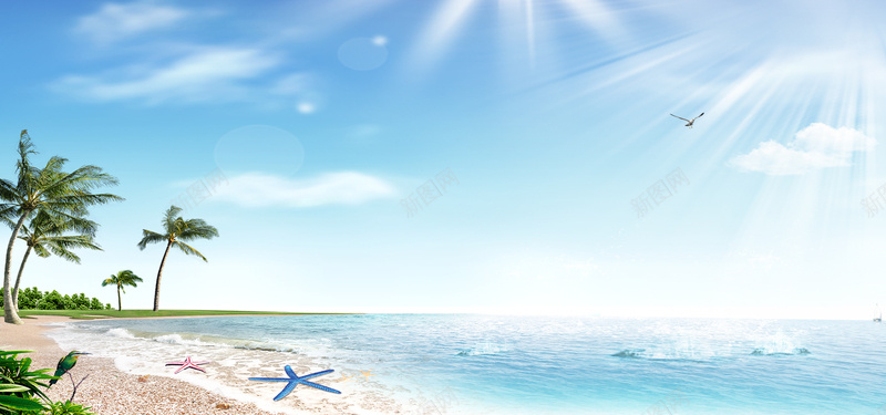 大海沙滩夏季海报背景