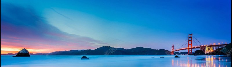 湖景大桥建筑banner背景psd_88icon https://88icon.com 夕阳 摄影 桥梁 海报banner 湖景 蓝色 风景