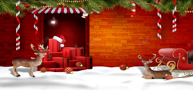 欧式圣诞节红色狂欢背景psd设计背景_88icon https://88icon.com 圣诞帽 圣诞节 小鹿 激情 狂欢背景 砖墙 礼物盒 红色