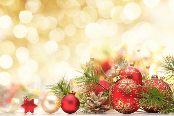 圣诞节实物摆放华丽炫彩装饰物彩球图背景