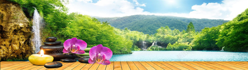 夏日景点旅游bannerjpg设计背景_88icon https://88icon.com banner 夏日 旅游 景点 木板 温泉 瀑布 花卉 蓝天白云 风景