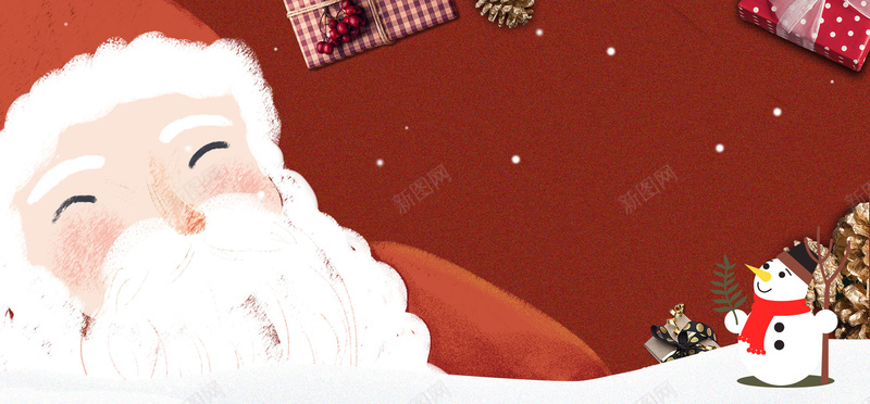 圣诞节卡通童趣手绘红色淘宝banner背景
