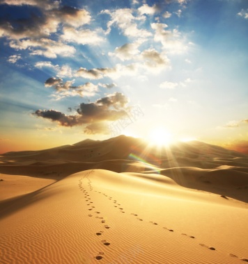 沙漠脚印摄影图片