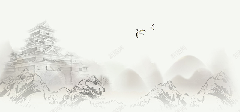 中国风水墨画山城平面广告jpg设计背景_88icon https://88icon.com 中国风背景 古典 古韵 墨迹 山城 山峰 平面广告 水墨画