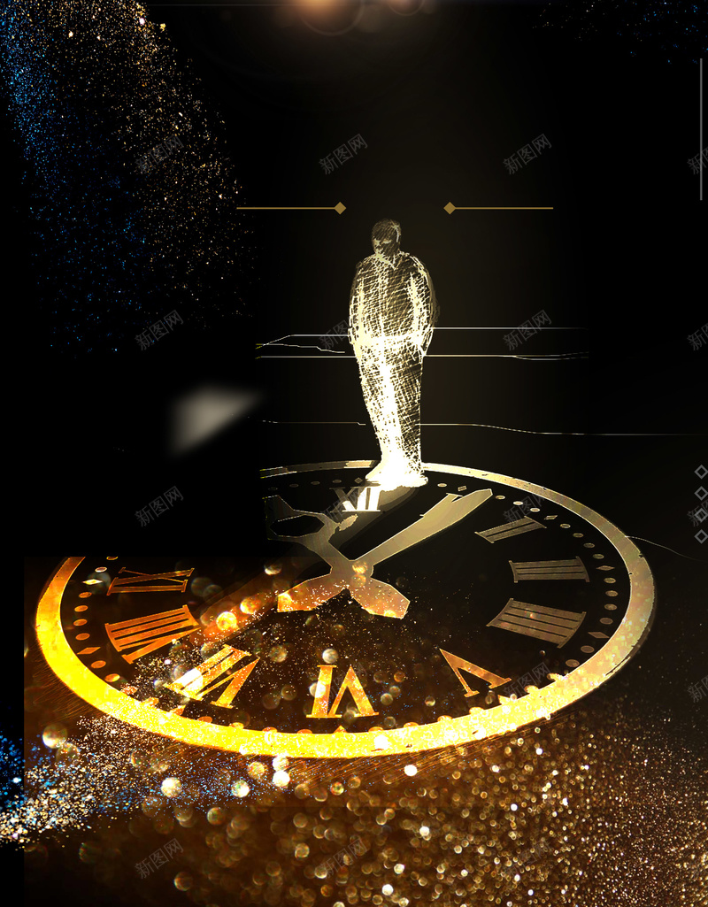 时间金色海报背景psd设计背景_88icon https://88icon.com 光圈 大气 时钟 时间 海报 神秘 背景 金色 黑色