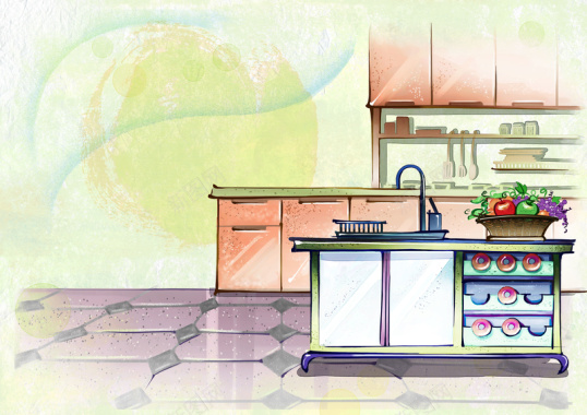 手绘水彩厨房家居海报背景背景