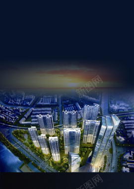 蓝色大气繁华建筑地产海报背景背景
