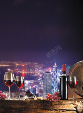唯美城市夜景高档红酒促销海报背景psd背景