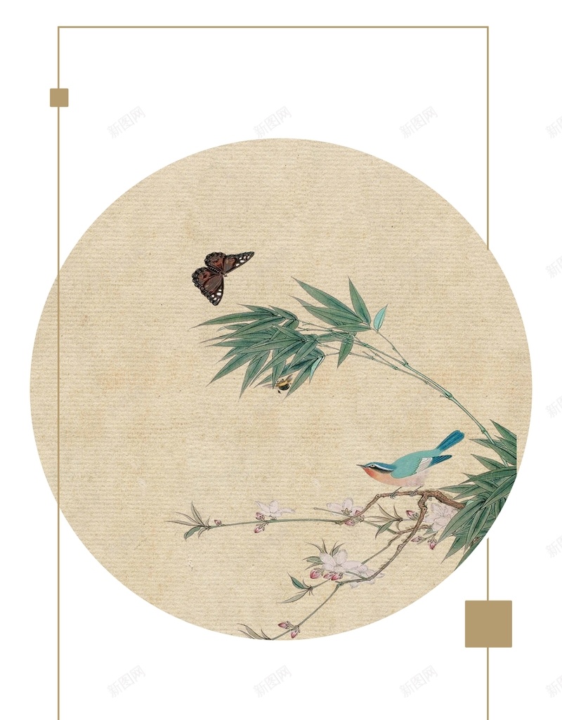古风工笔画花叶中国风jpg设计背景_88icon https://88icon.com 中国风 做旧 古风 古风花叶 圆形构图 宣纸纸纹 工笔画花 花蝶 荷花 菱形构图