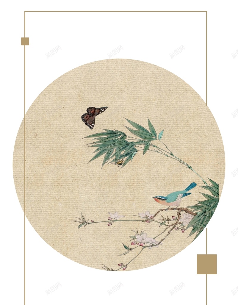 古风工笔画花叶中国风jpg设计背景_88icon https://88icon.com 中国风 做旧 古风 古风花叶 圆形构图 宣纸纸纹 工笔画花 花蝶 荷花 菱形构图