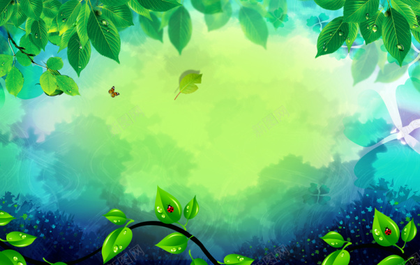 卡通梦幻树叶丛林绿色背景背景