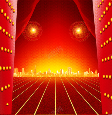 红色大门舞台场景海报背景模板背景