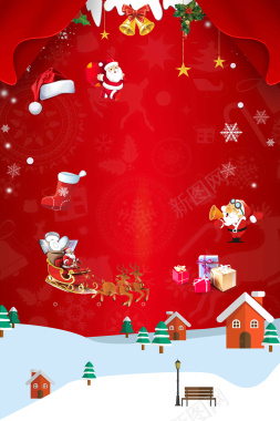 圣诞节拉雪橇卡通红色banner背景