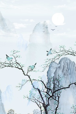 宁静帆船装饰画中国风山水意境装饰画高清图片
