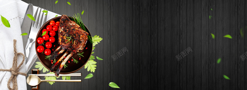 黑色美食海报banner背景背景
