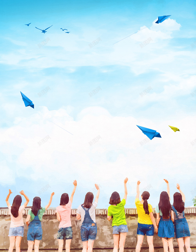 蓝天白云风景少女背影毕业风景飞机背景psd设计背景_88icon https://88icon.com 少女 毕业 白云 素材 背影 背景 蓝天 风景 飞机