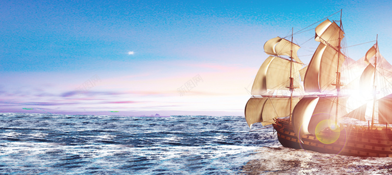 海鲜帆船阳光海洋蓝色摄影banner摄影图片