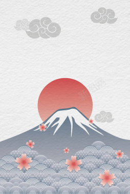 水墨风富士山灰色海报背景背景
