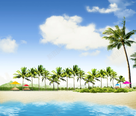 椰树海边夏日海报背景背景