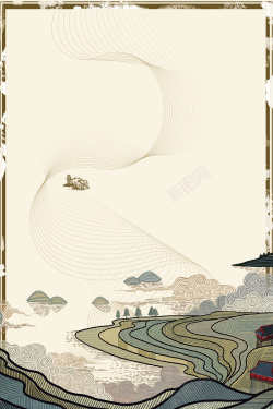 农民耕种简笔画农耕文化中国风海报背景高清图片