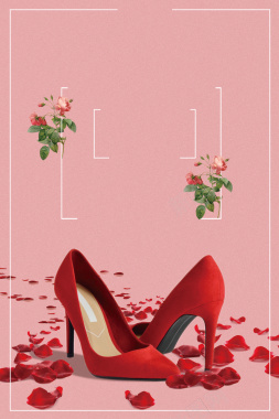 女鞋红色高跟鞋海报背景背景