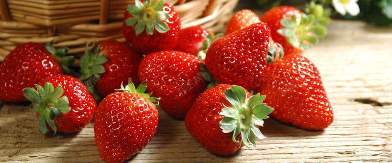 草莓红色美食绿色篮子背景
