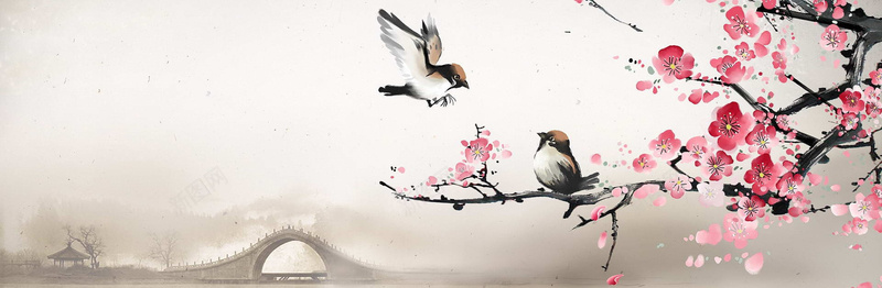 梅花水墨画banner背景psd设计背景_88icon https://88icon.com 中国风 台历 喜鹊 水墨画 海报banner