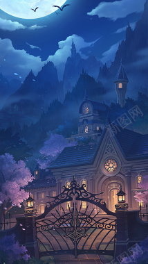 游戏背景图大月亮夜景H5背景背景