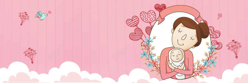 母亲节卡通童趣手绘粉色banner背景