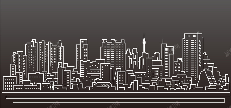 手绘城市建筑剪影banner矢量图ai设计背景_88icon https://88icon.com banner 剪影 地产 城市建筑 手绘背景 插画 线条 黑色背景 矢量图