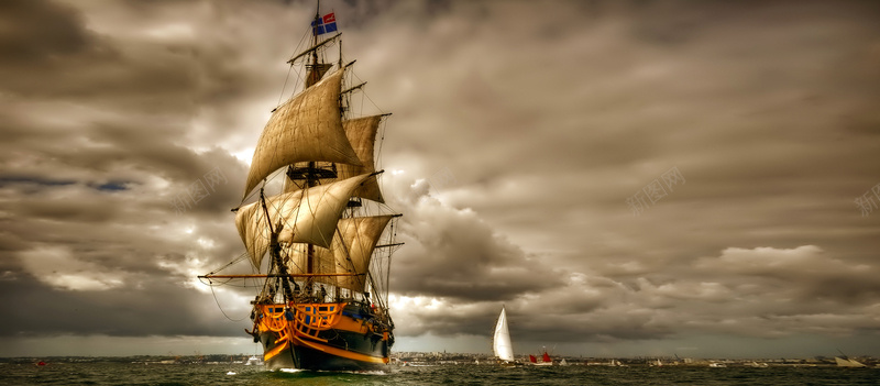 复古帆船背景背景