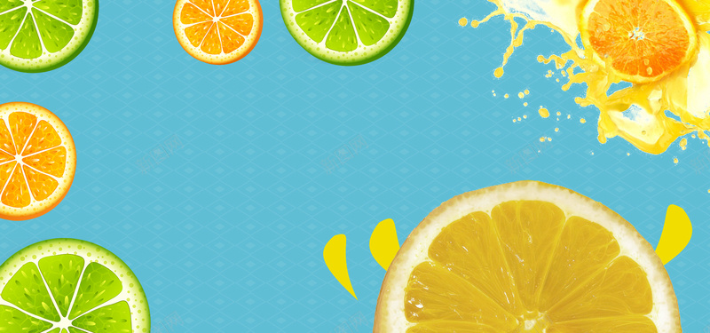 盛夏水果大促销橙子柠檬小清新蓝色背景背景