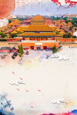 中国风北京故宫旅游海报背景模板背景