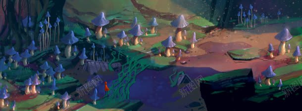 户外紫色创意蘑菇背景