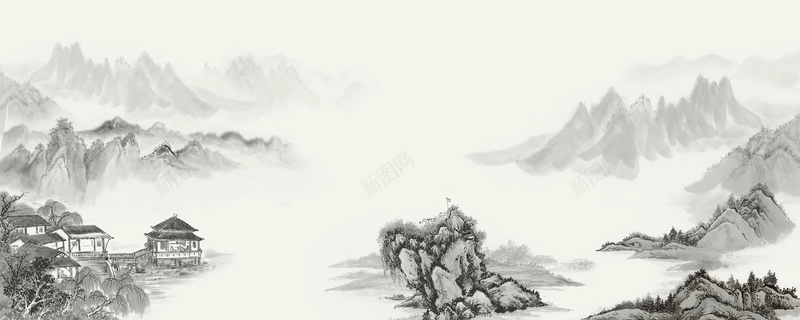 中国水墨等山水风景背景背景