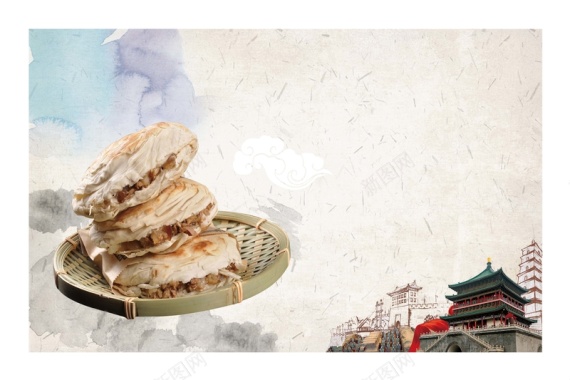 中国风肉夹馍海报背景模板背景