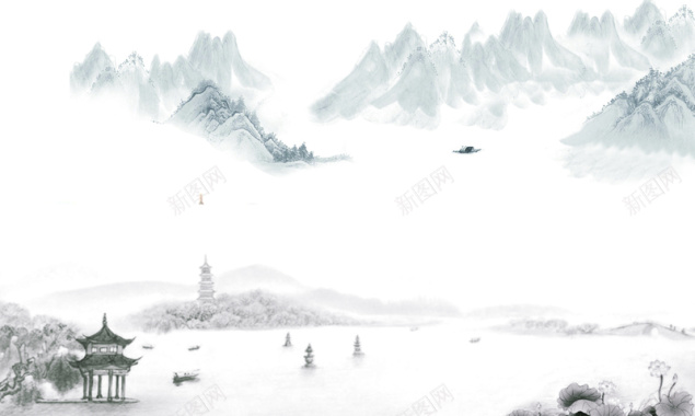 中式山水水墨画海报PSD背景背景