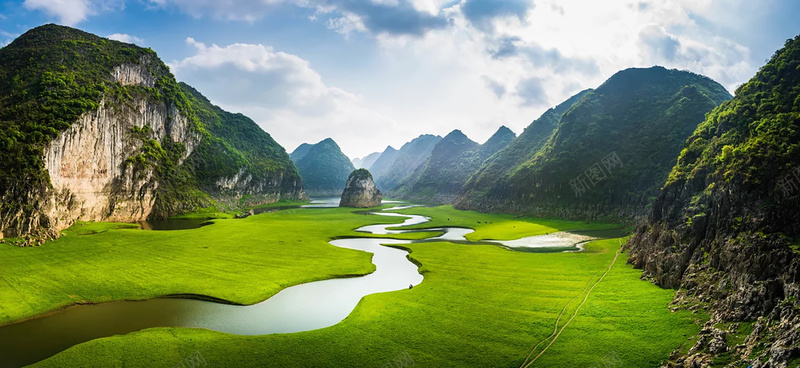 河流山脉风景背景图摄影图片