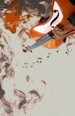 中国风墨迹围绕的小提琴背景背景