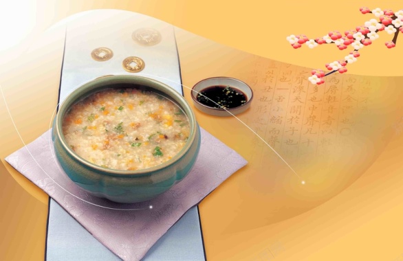 韩式美食食谱菜谱樱花养身粥海报背景背景