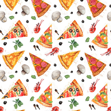 三角披萨和蘑菇无缝背景矢量图背景