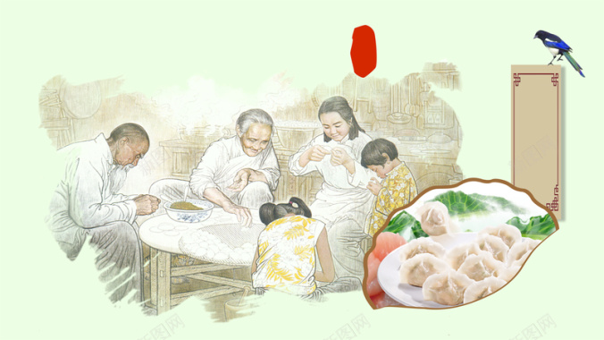 一家子制作元宵饺子背景背景