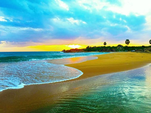 日落沙滩海浪海报背景背景