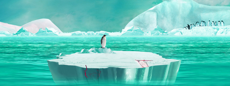 蓝色海洋企鹅摄影banner摄影图片