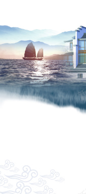 帆船远景海报背景背景
